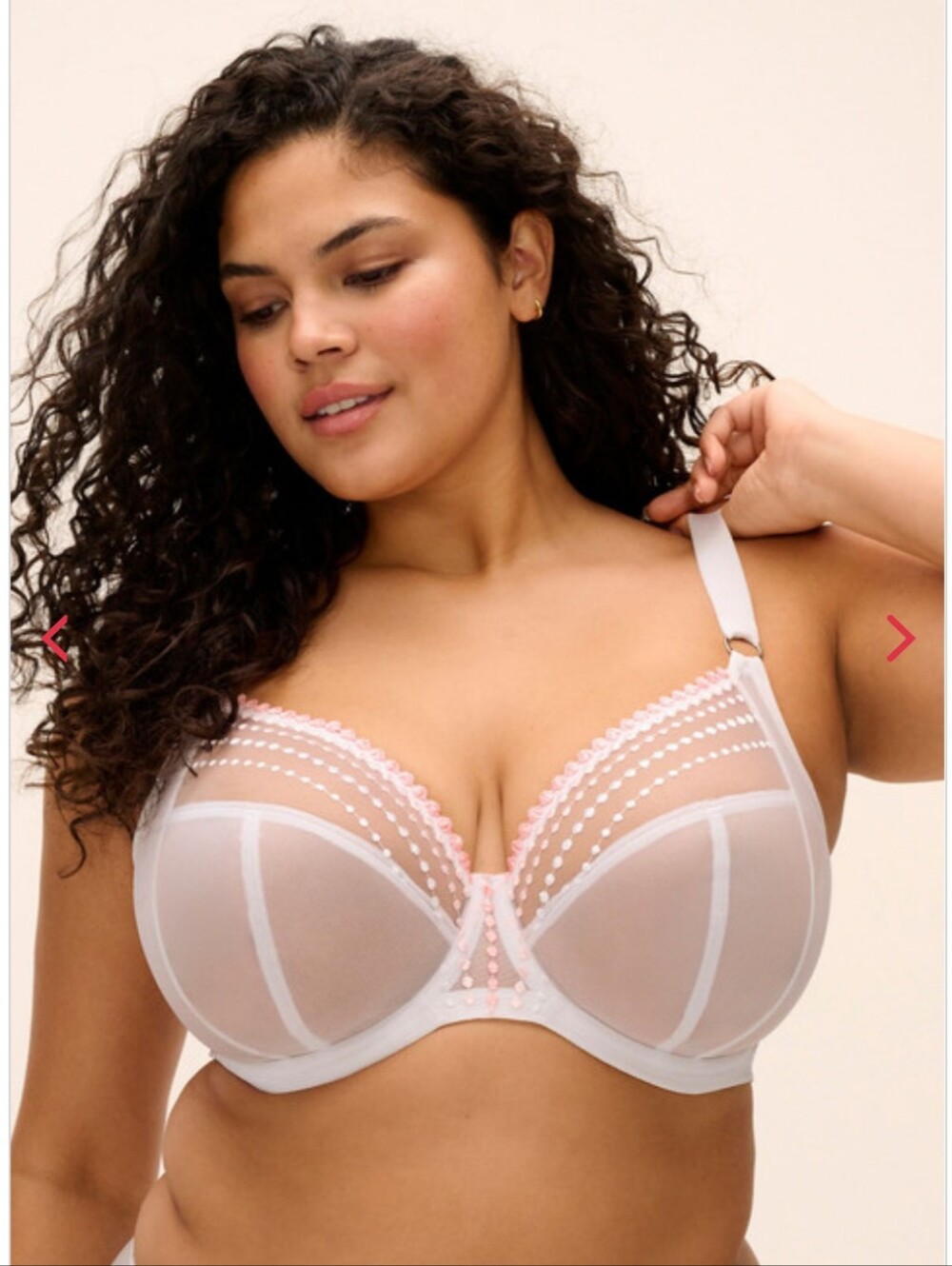 NWT Elomi Matilda Underwire Plunge Bra White Pink Embroidery 40JJ UK 40N US